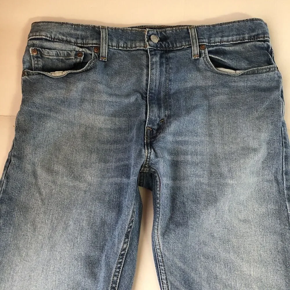 Levi’s 513 Slim Straight Jeans Mens 36x29 Medium Wash Blue Worn To Ride Stretch
